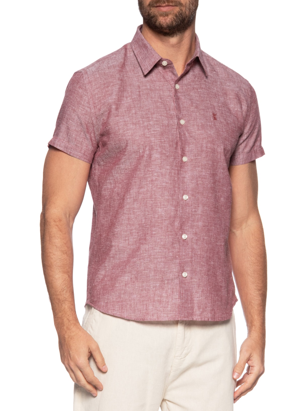 Camisa Casual Masculina Regular Fit Em Linho Vermelho Sergio K