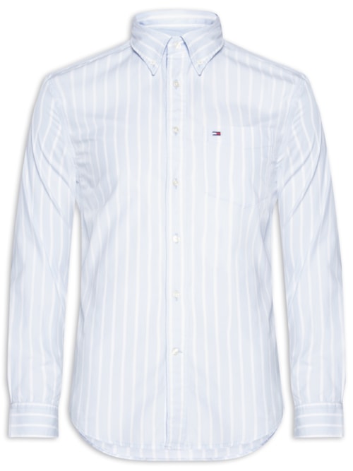 Camisa Casual Masculina Regular Fit Em Popline Estampada - Azul