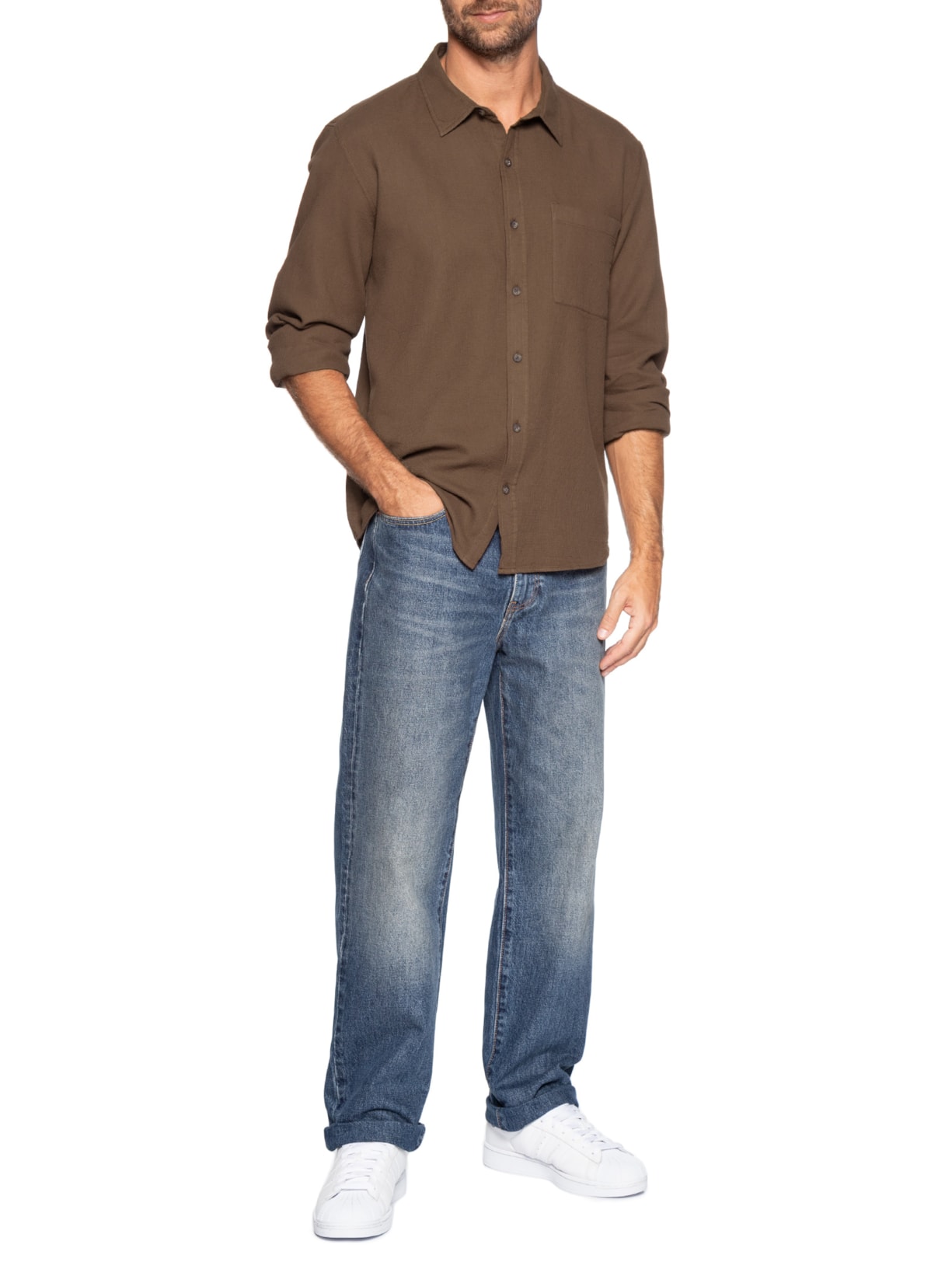 Camisa Casual Masculina Texturizada Marrom Hering