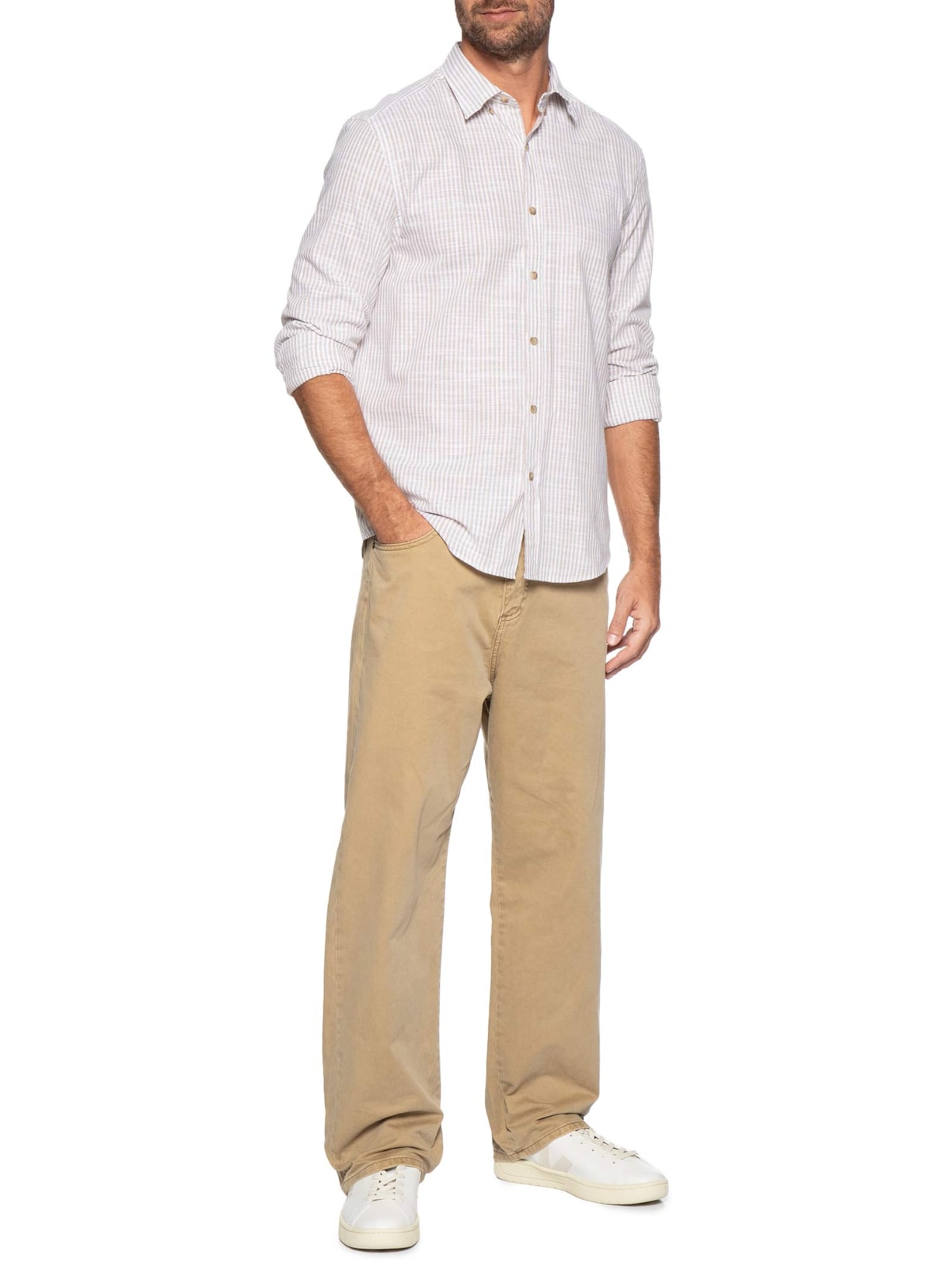 Camisa Casual Masculina Voil Listras Branco Zapalla