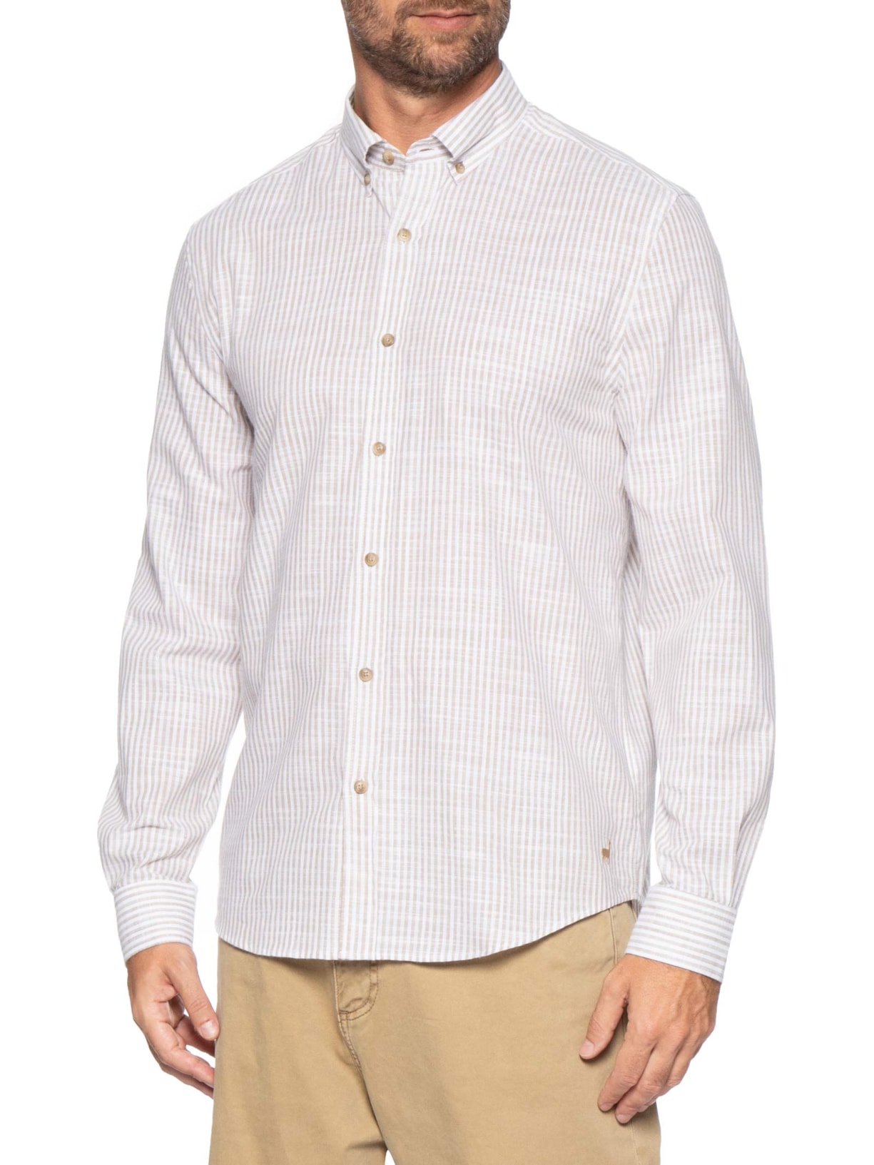 Camisa Casual Masculina Voil Listras Branco Zapalla