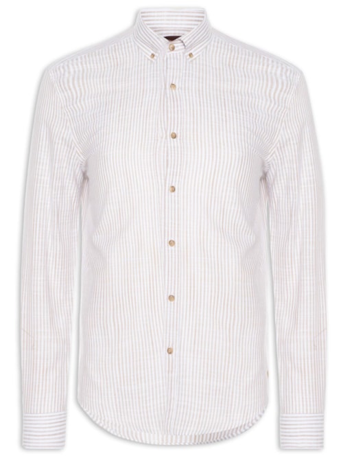 Camisa Casual Masculina Voil Listras - Branco