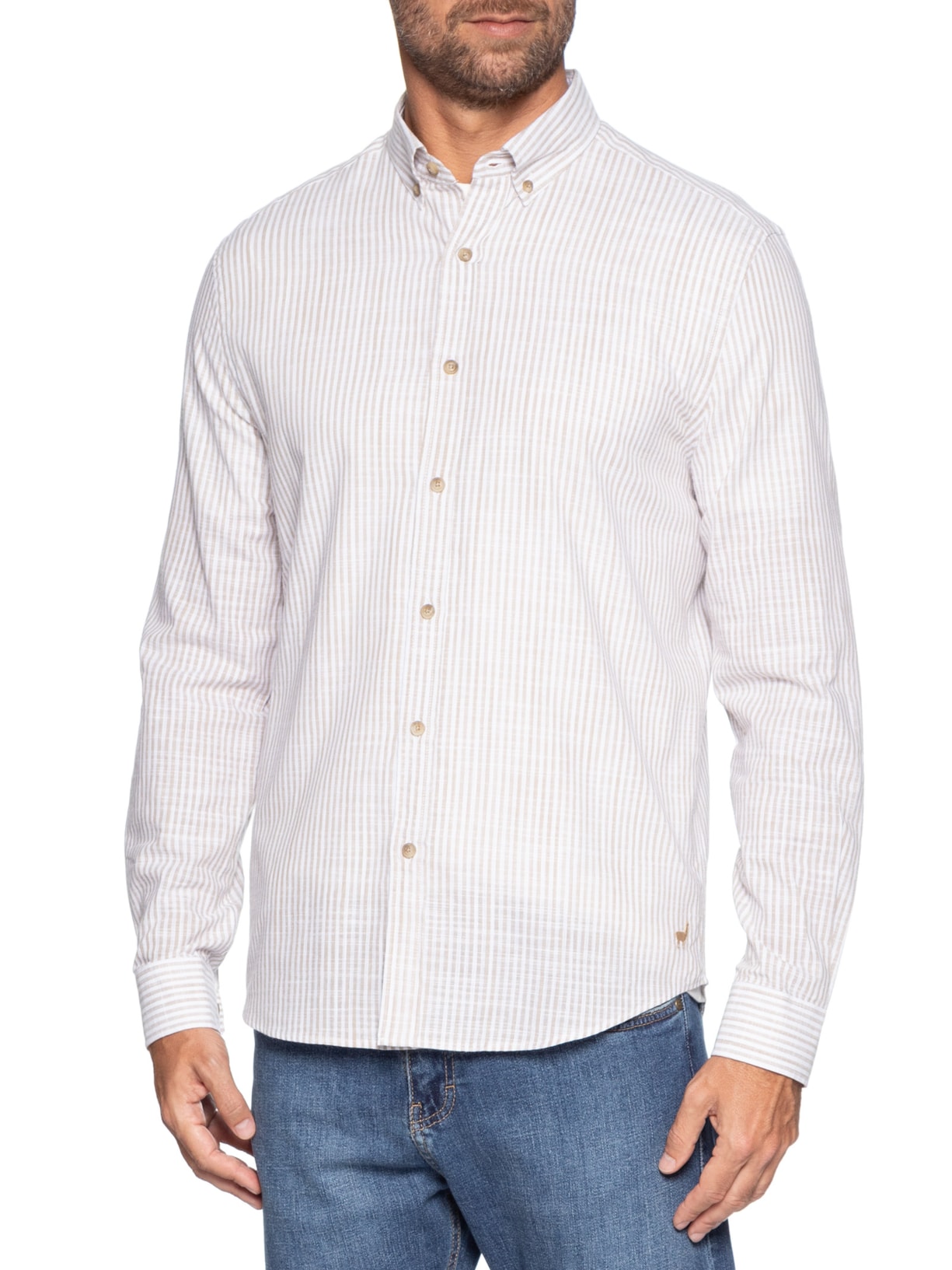 Camisa Casual Masculina Voil Listras Branco Zapalla