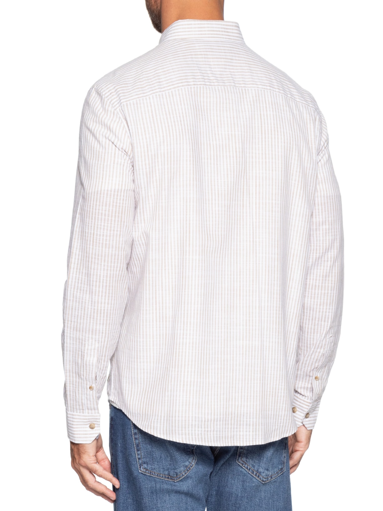 Camisa Casual Masculina Voil Listras Branco Zapalla