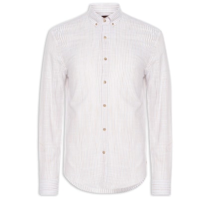 Camisa Casual Masculina Voil Listras - Branco