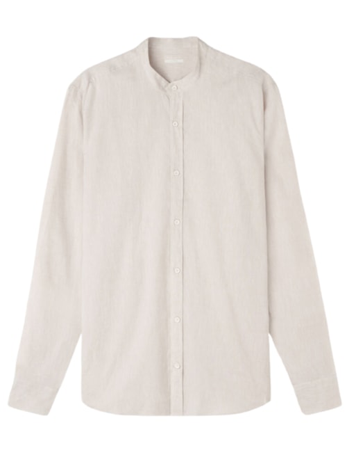 Camisa Colarinho Mandarim Em Linho e Algodão - Bege