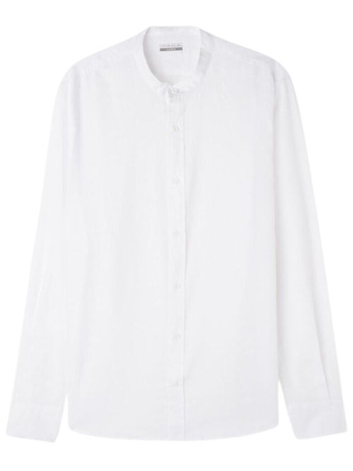 Camisa Colarinho Mandarim Em Linho e Algodão - Branco