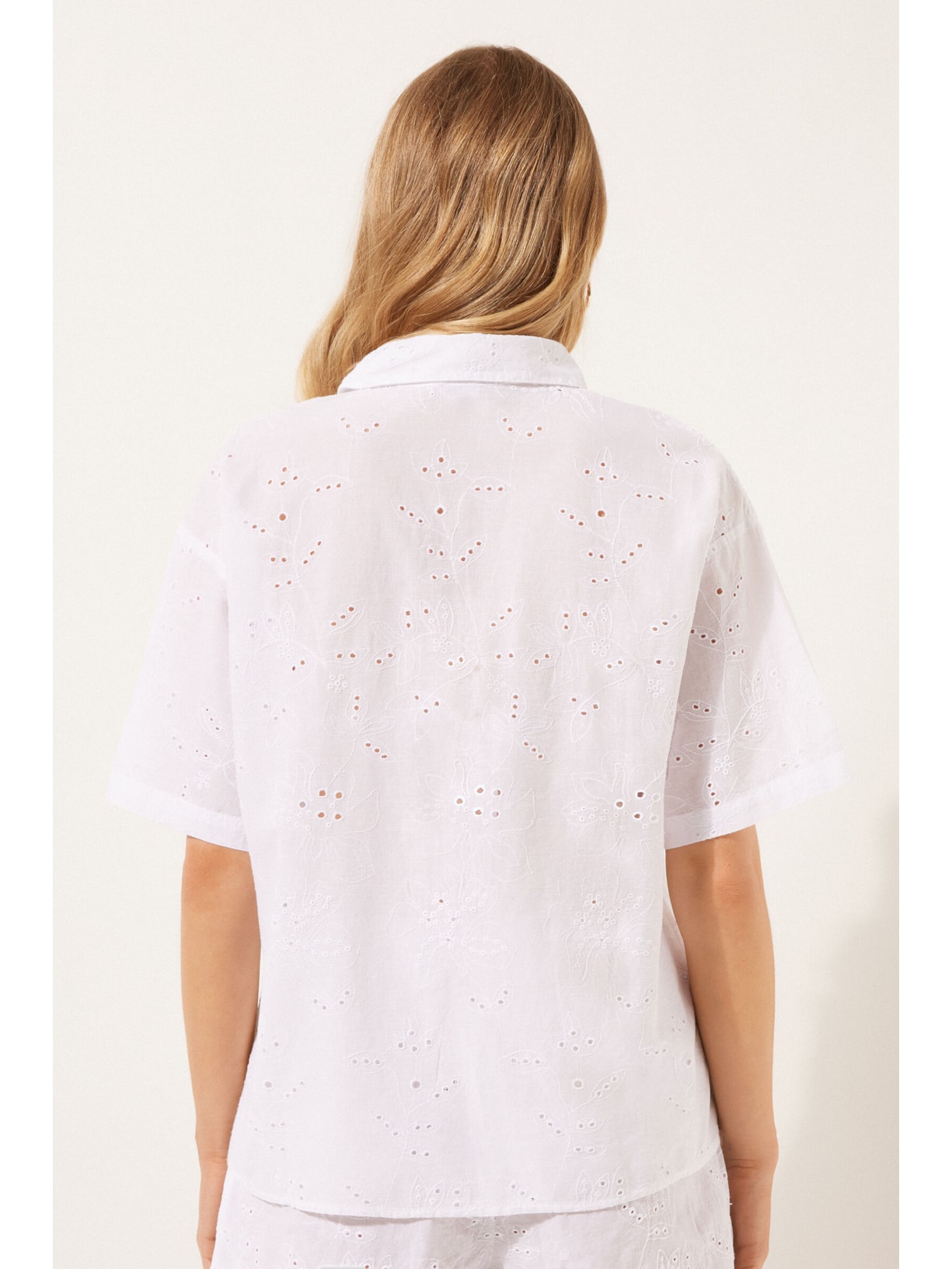 Camisa Curta Com Bordado Sangallo Branco Calzedonia