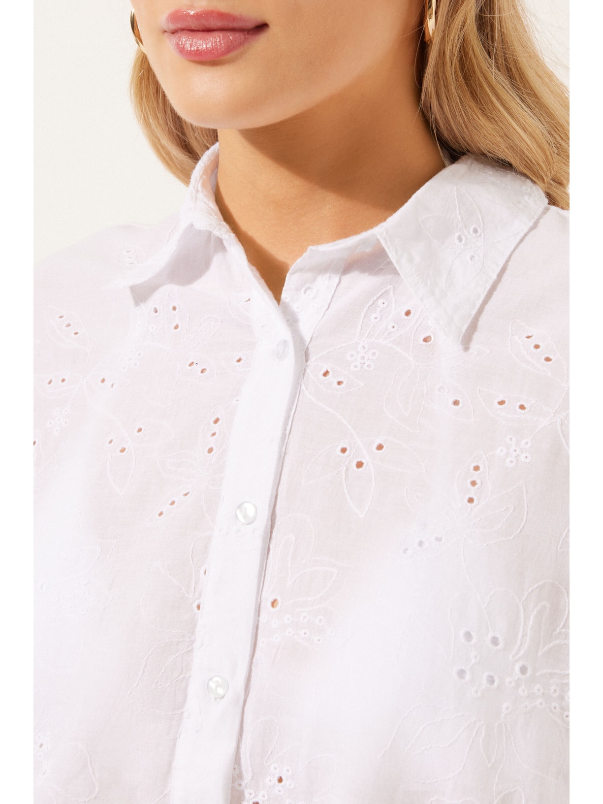 Camisa Curta Com Bordado Sangallo Branco Calzedonia