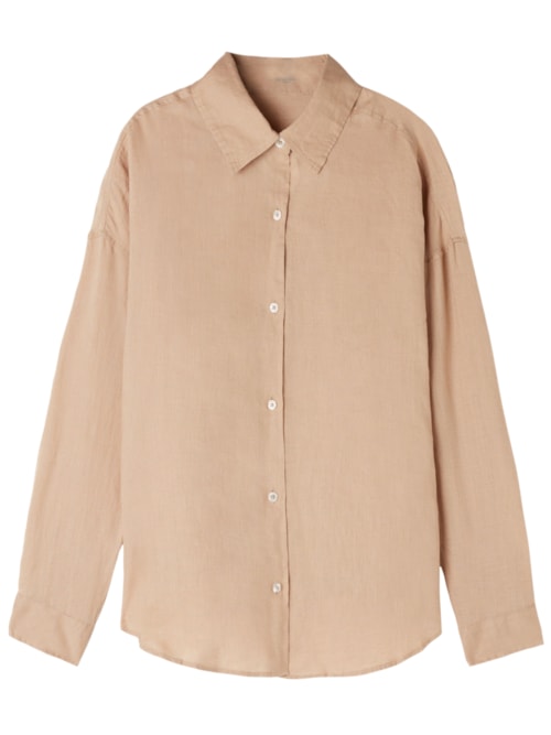 Camisa Curta Em Linho - Bege
