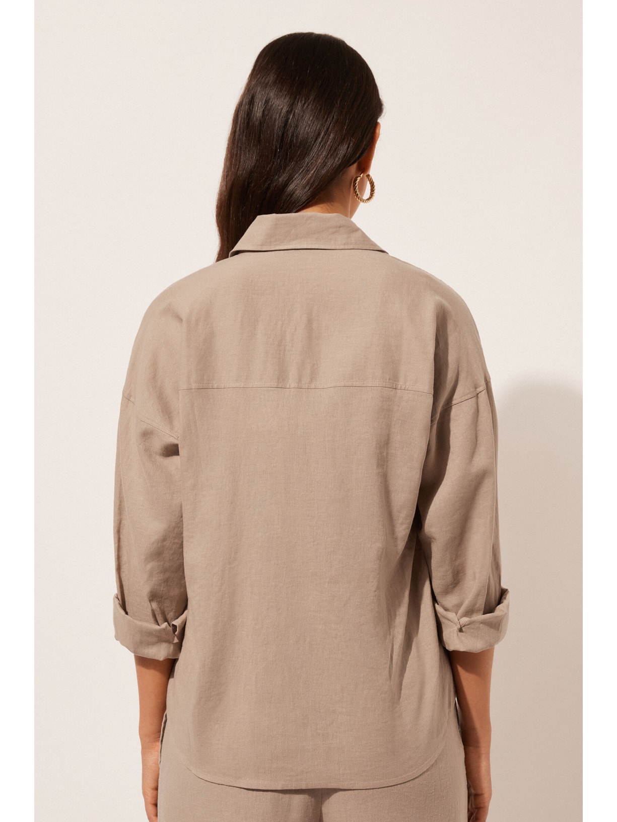 Camisa Curta Em Linho e Viscose Bege Calzedonia