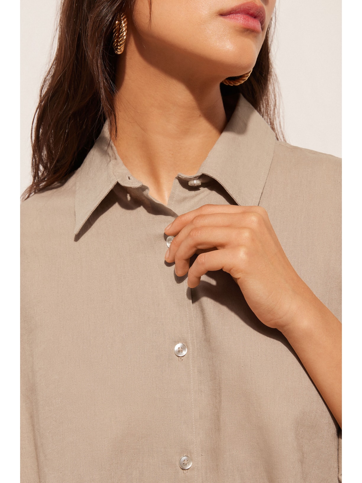 Camisa Curta Em Linho e Viscose Bege Calzedonia