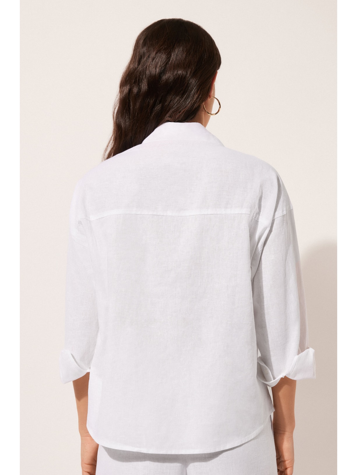 Camisa Curta Em Linho e Viscose Branco Calzedonia