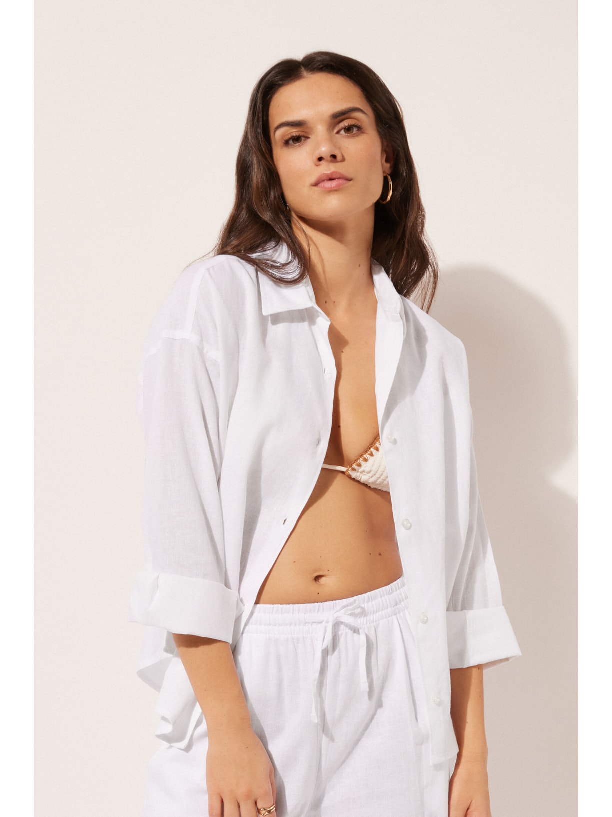 Camisa Curta Em Linho e Viscose Branco Calzedonia