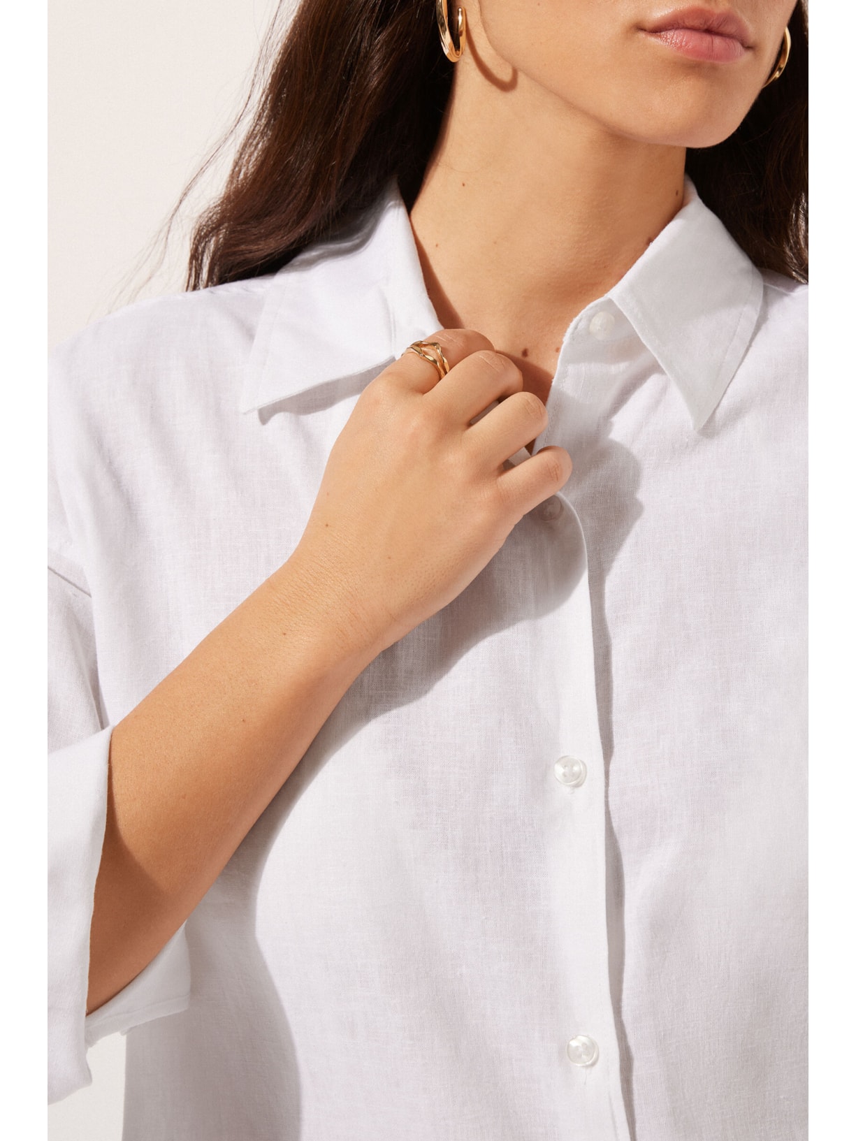 Camisa Curta Em Linho e Viscose Branco Calzedonia