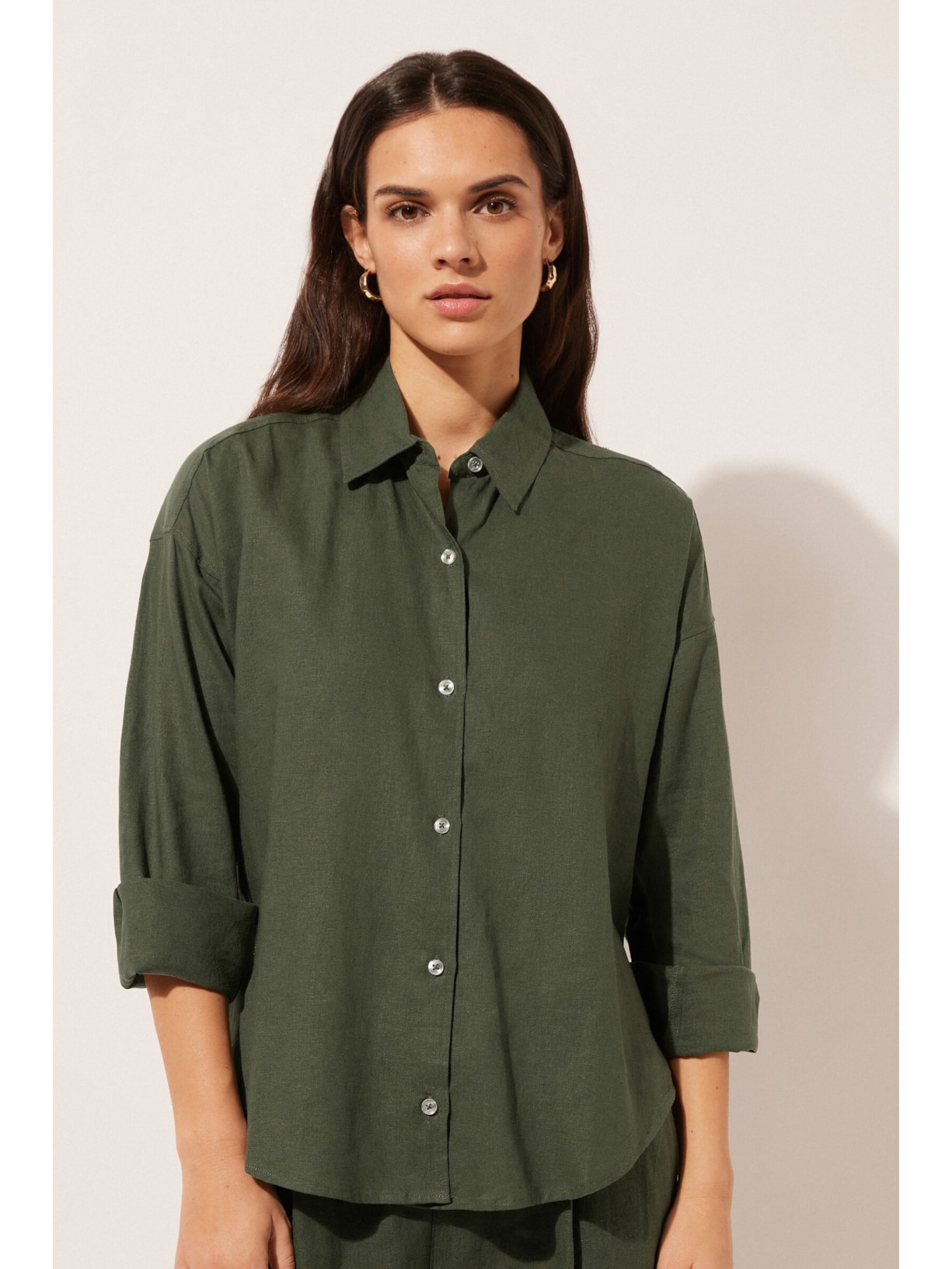 Camisa Curta Em Linho e Viscose Verde Calzedonia