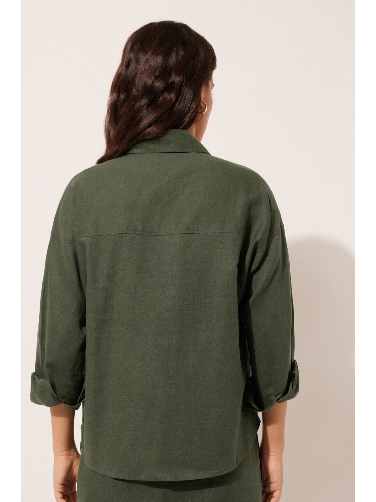 Camisa Curta Em Linho e Viscose Verde Calzedonia