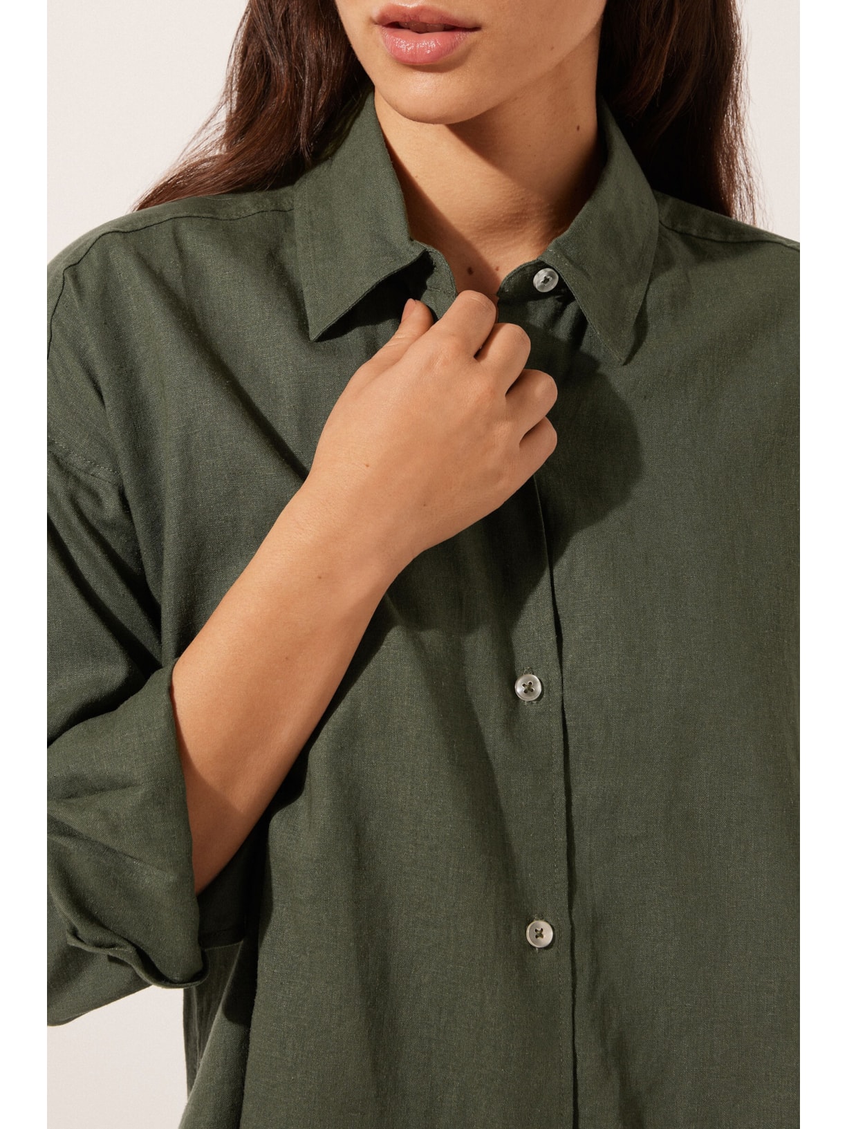 Camisa Curta Em Linho e Viscose Verde Calzedonia