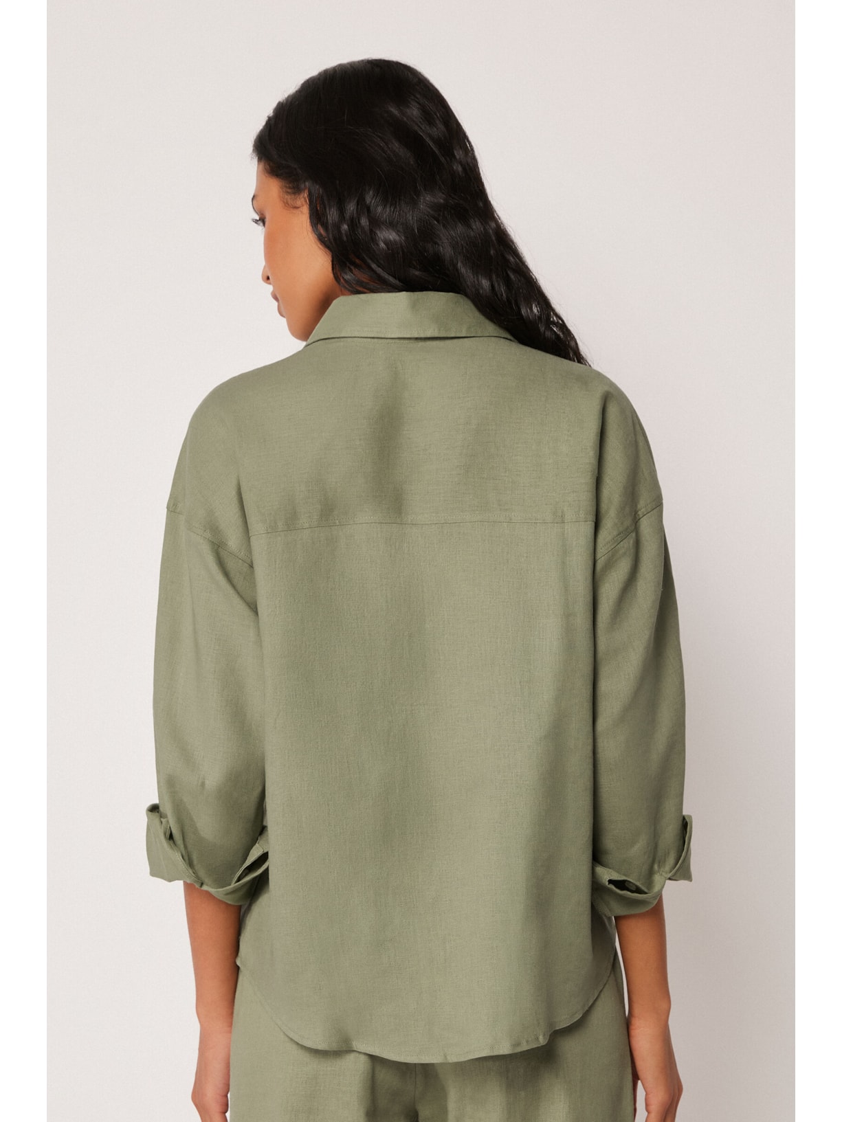 Camisa Curta Em Linho e Viscose Verde Calzedonia