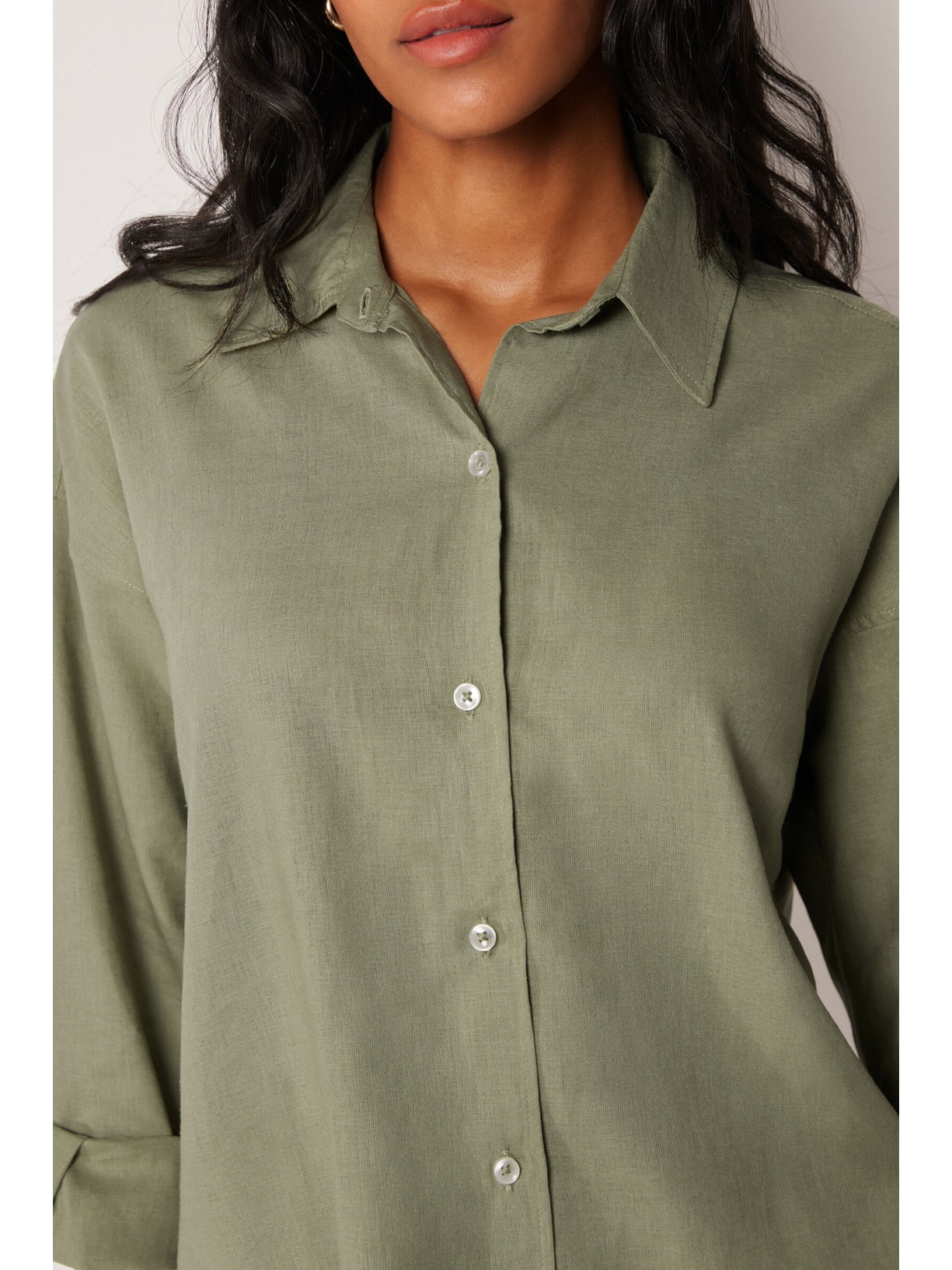 Camisa Curta Em Linho e Viscose Verde Calzedonia