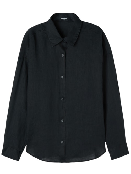 Camisa Curta Em Linho - Preto