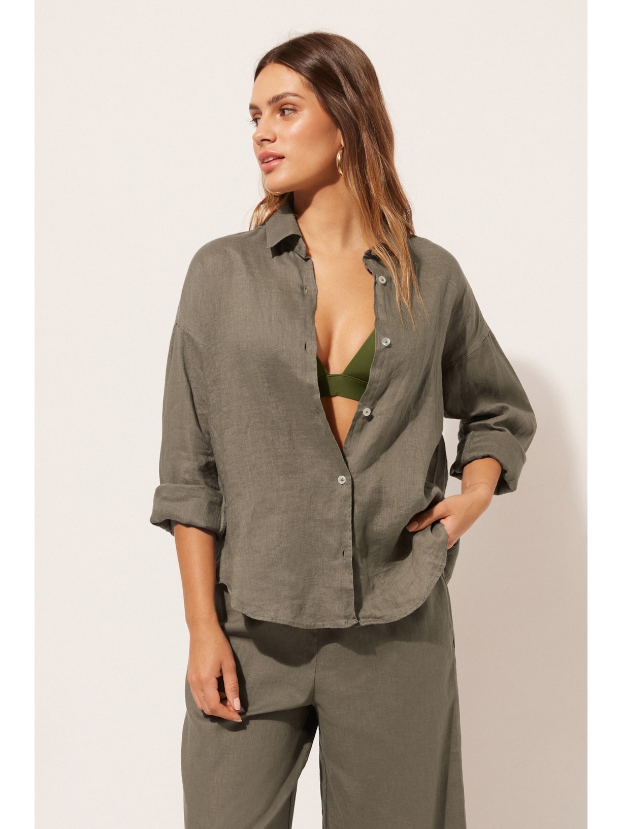 Camisa Curta Em Linho - Verde