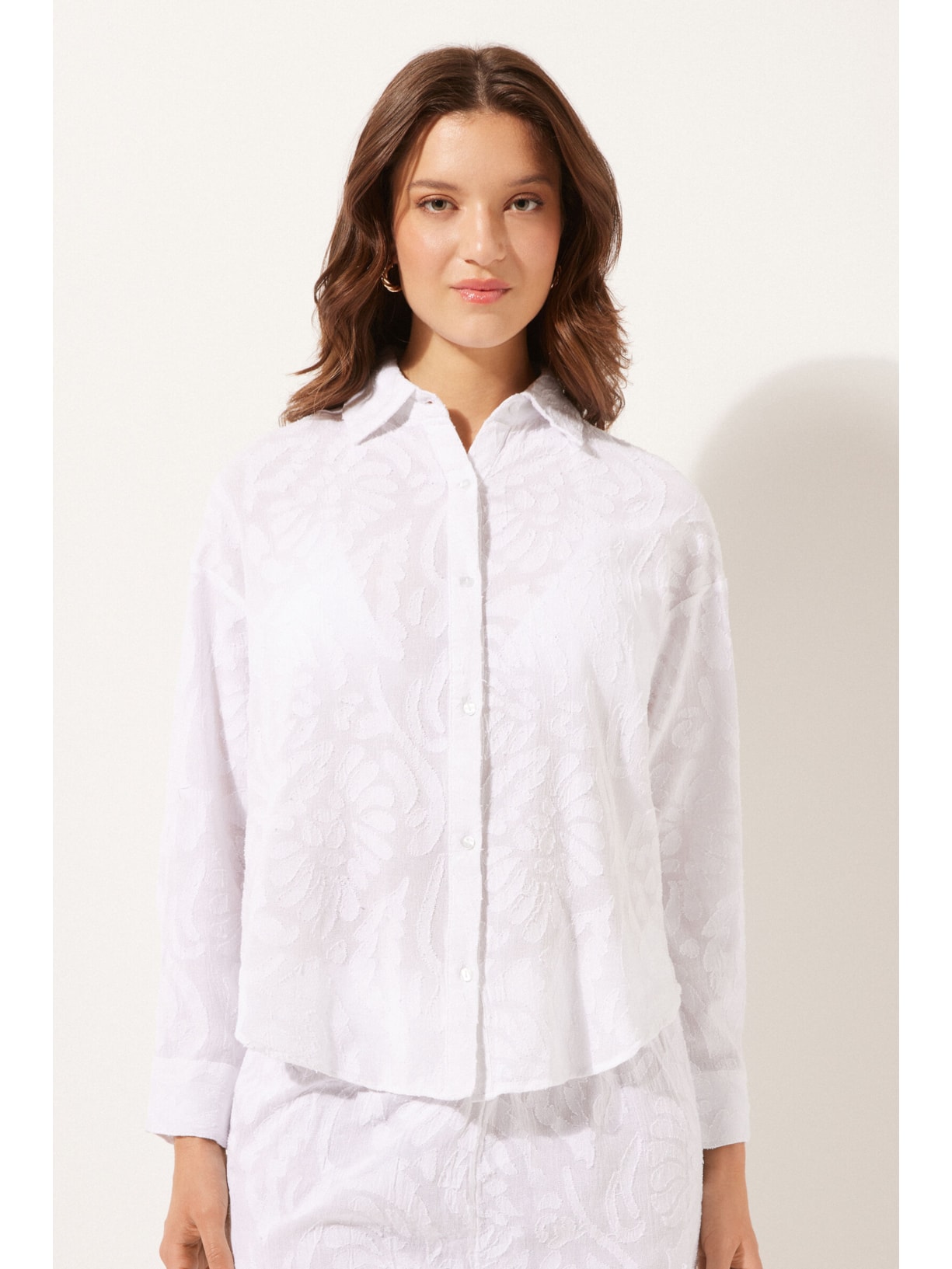 Camisa Curta Jacquard Branco Calzedonia