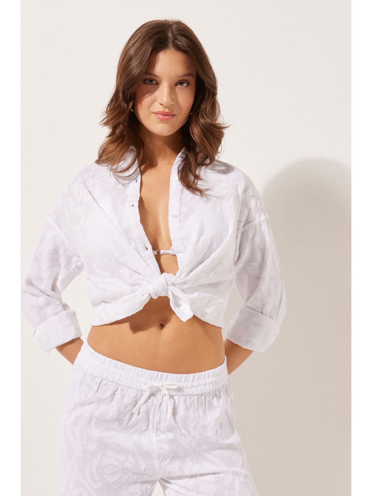 Camisa Curta Jacquard Branco Calzedonia