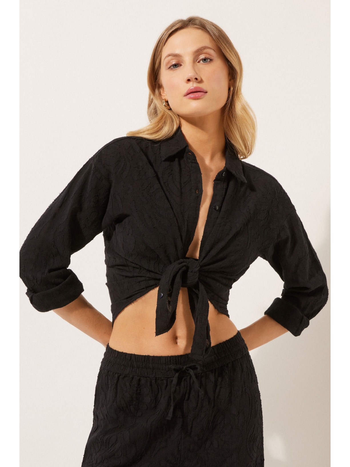 Camisa Curta Jacquard Preto Calzedonia