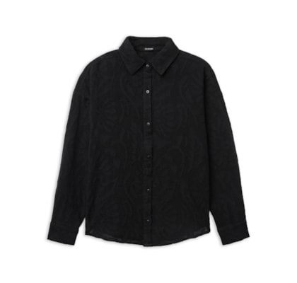 Camisa Curta Jacquard - Preto