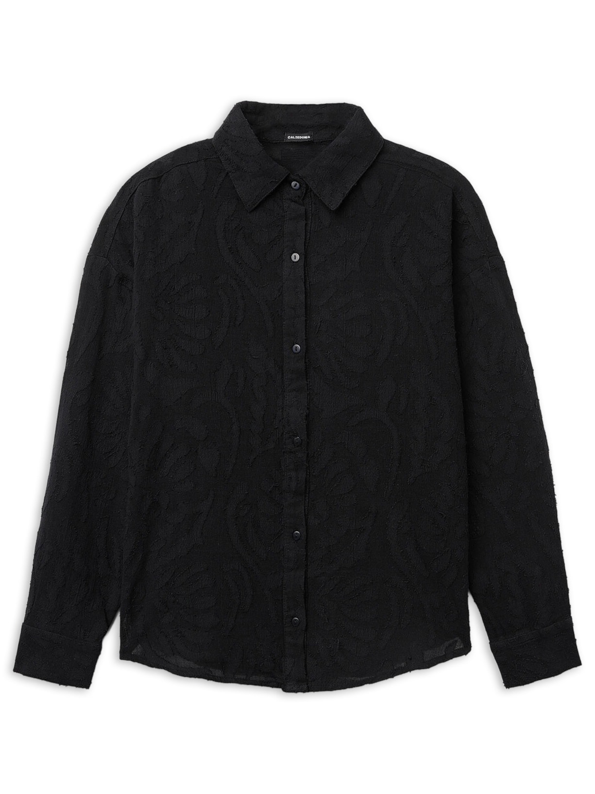 Camisa Curta Jacquard - Preto