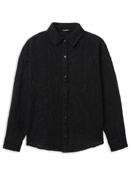 Camisa Curta Jacquard - Preto