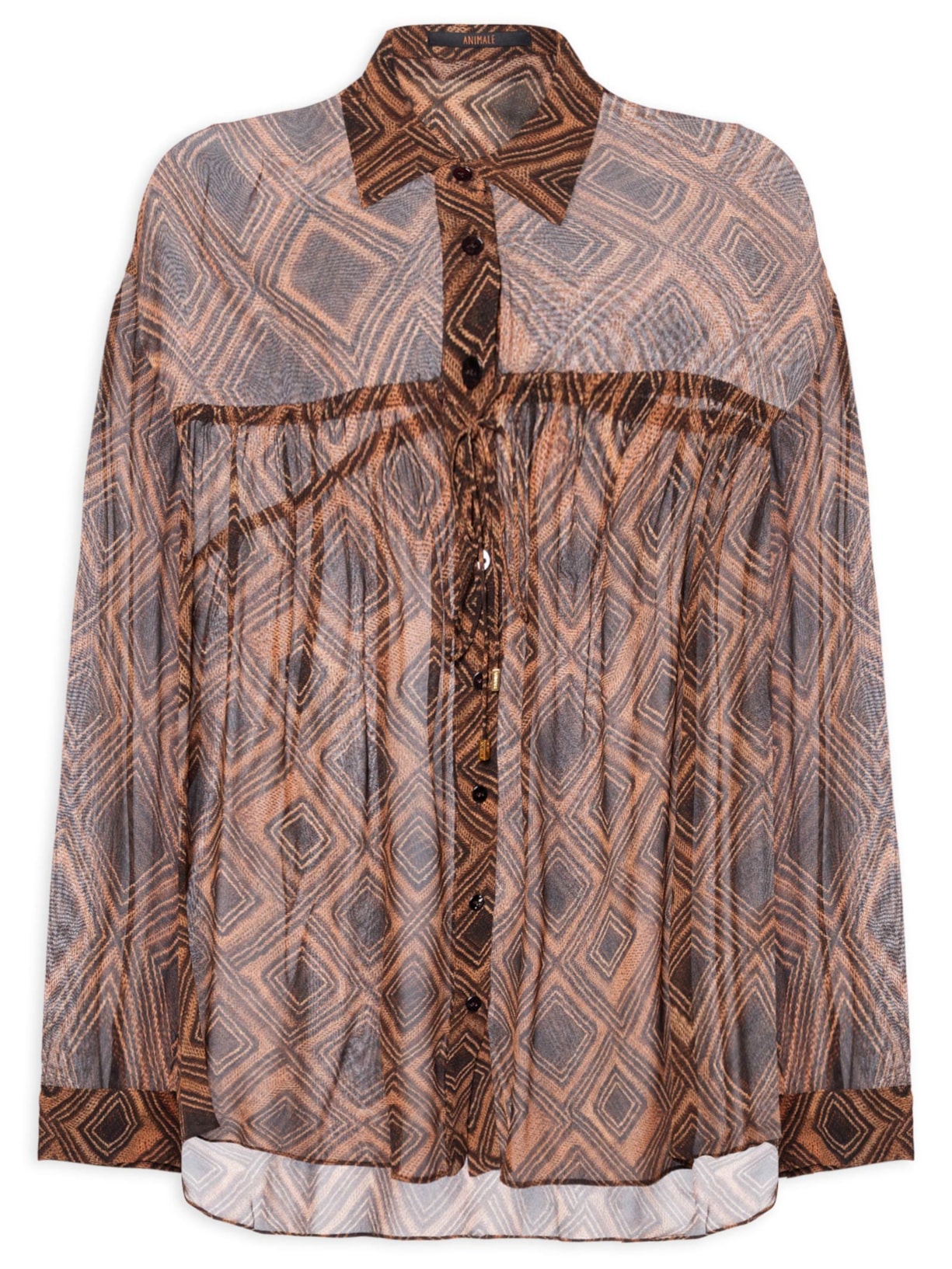 Camisa De Georgette Leve Colissê Estampada Marrom Animale