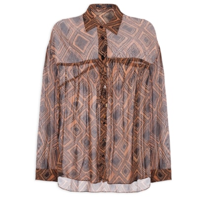 Camisa De Georgette Leve Colissê Estampada - Marrom