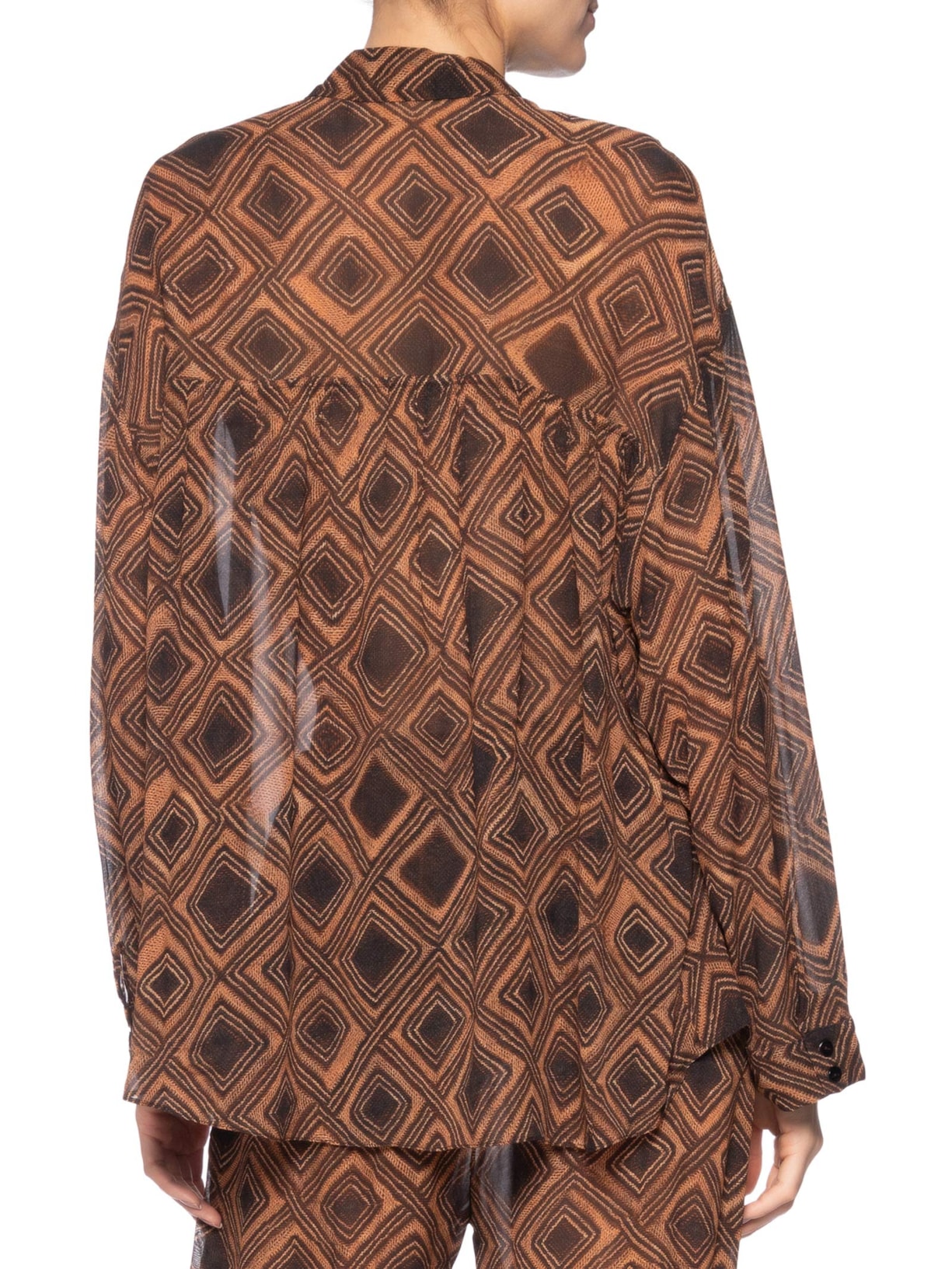 Camisa De Georgette Leve Colissê Estampada Marrom Animale