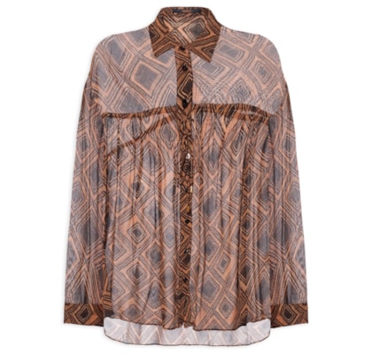 Camisa De Georgette Leve Colissê Estampada - Marrom