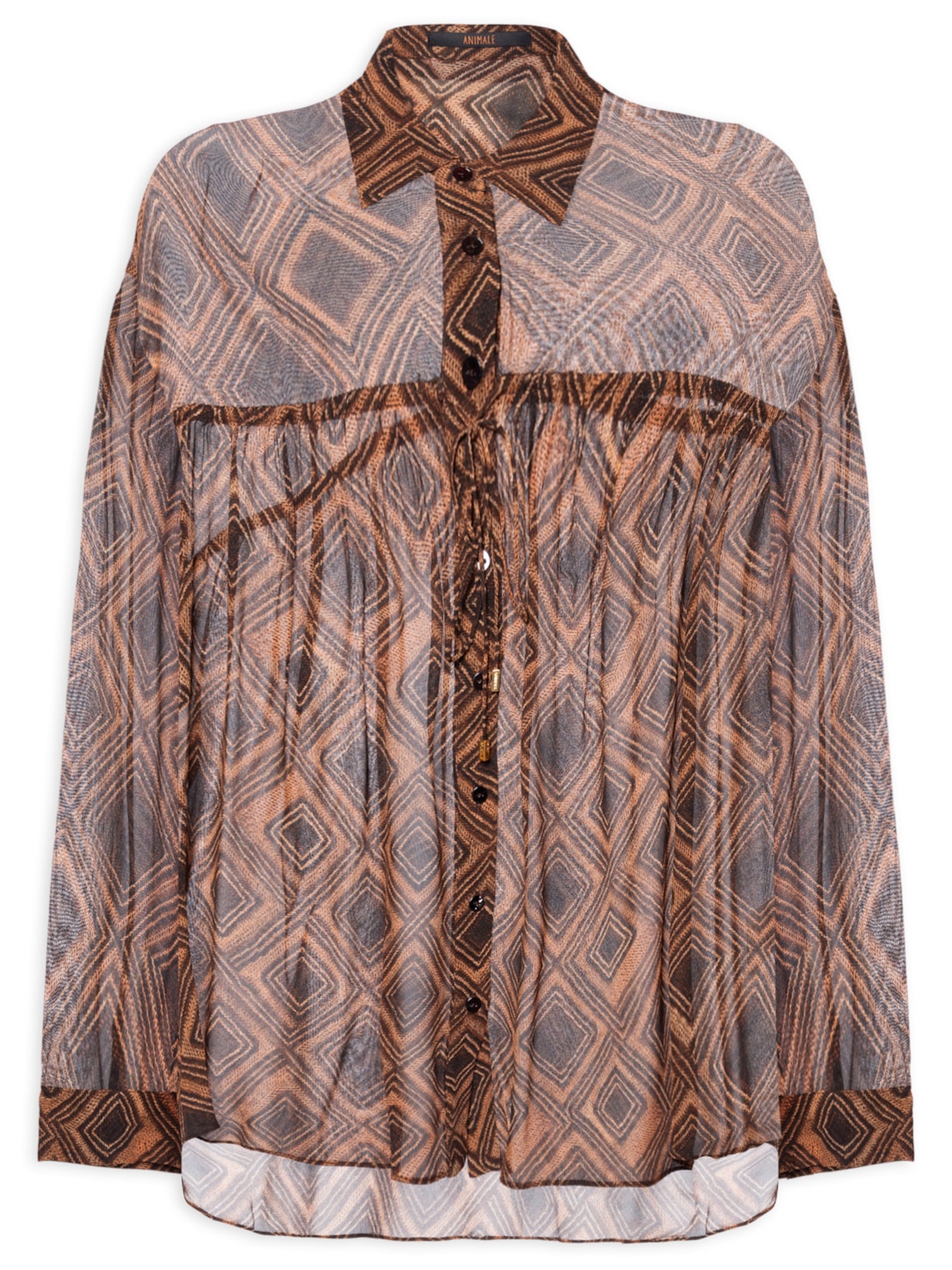 Camisa De Georgette Leve Colissê Estampada - Marrom