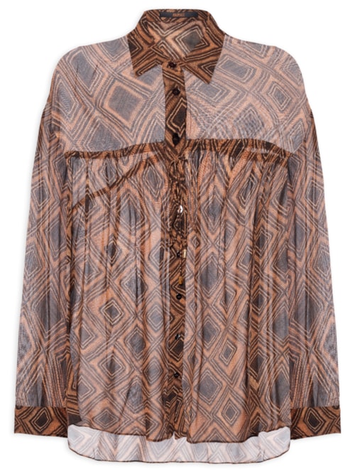 Camisa De Georgette Leve Colissê Estampada - Marrom