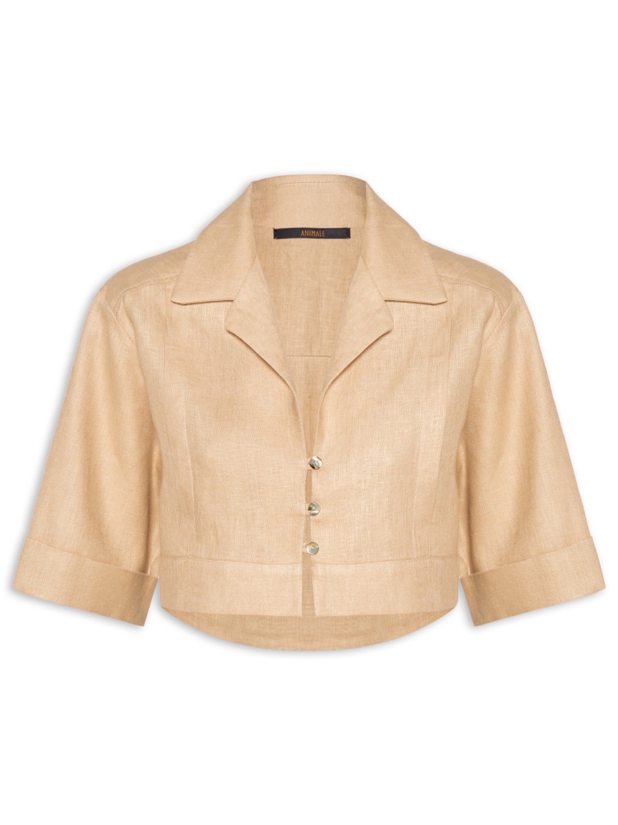 Camisa De Linho Cropped Natural Bege Animale