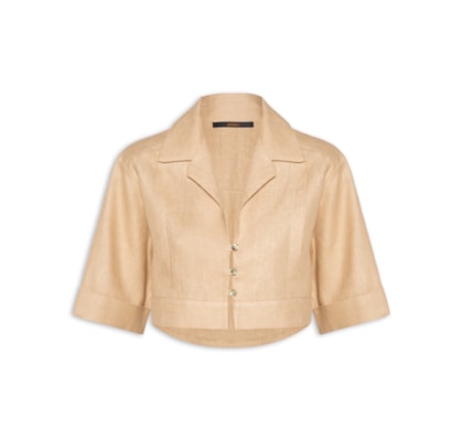 Camisa De Linho Cropped Natural - Bege