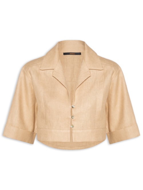 Camisa De Linho Cropped Natural - Bege
