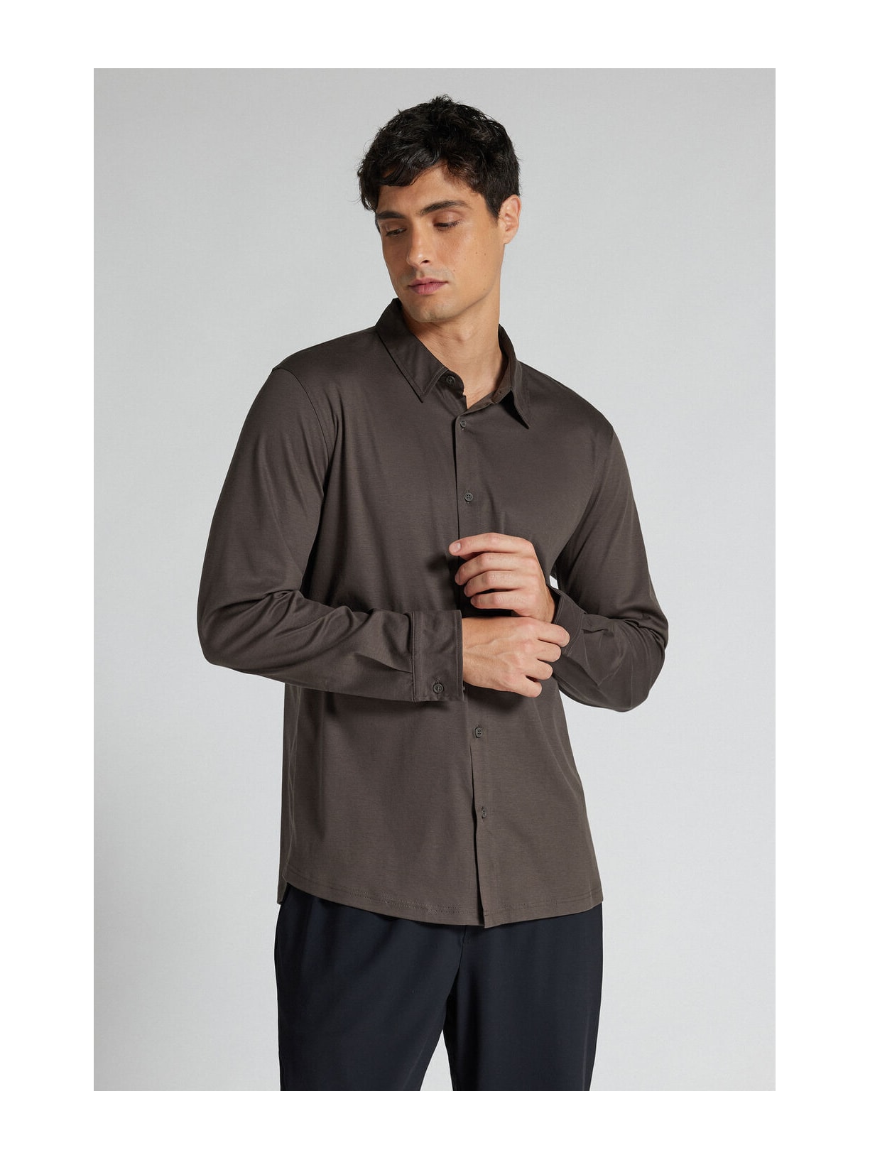 Camisa De Manga Comprida Em Algodão Premium Superlight Marrom Intimissimi