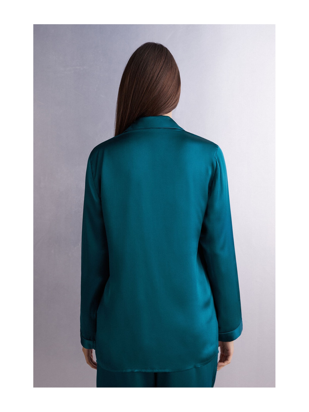 Camisa De Manga Comprida Em Cetim e Seda Azul Intimissimi