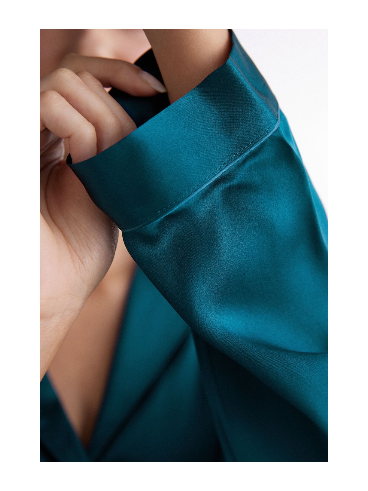 Camisa De Manga Comprida Em Cetim e Seda Azul Intimissimi