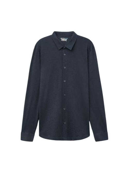 Camisa De Manga Comprida Em Lã Merino - Azul