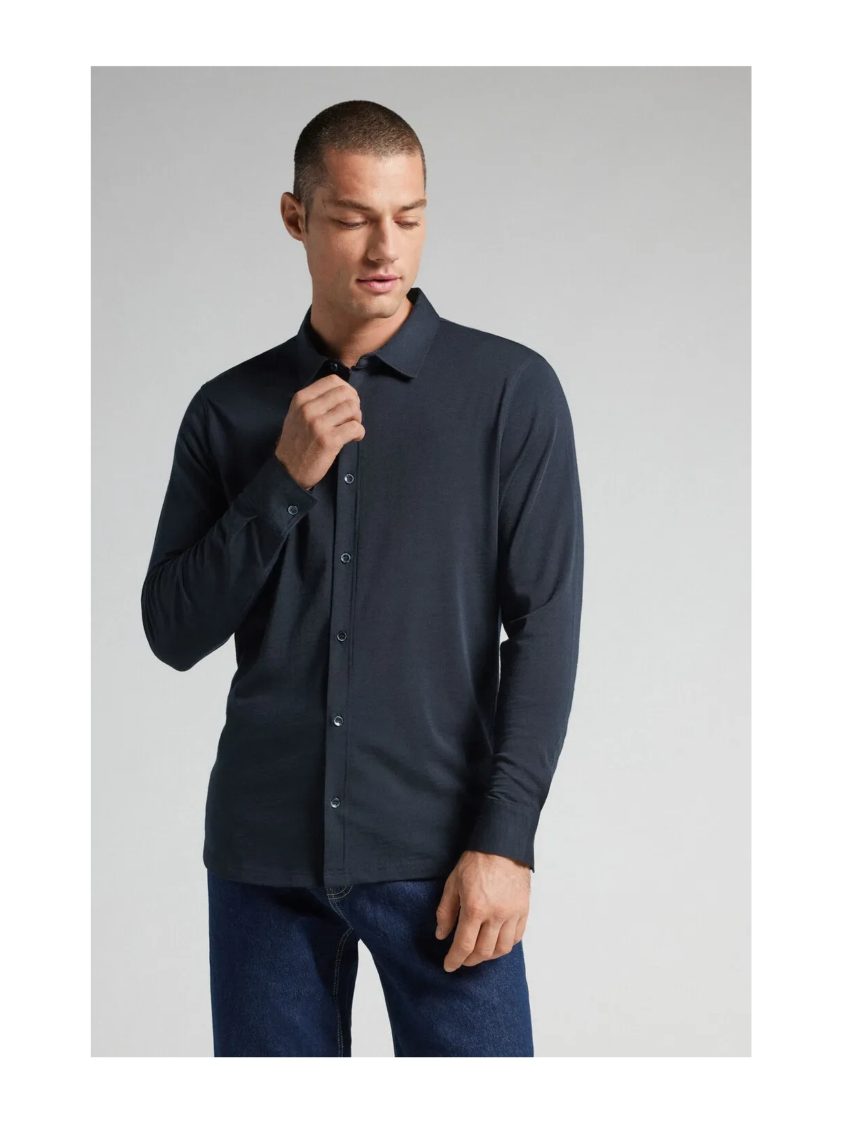 Camisa De Manga Comprida Em Lã Merino Azul Intimissimi