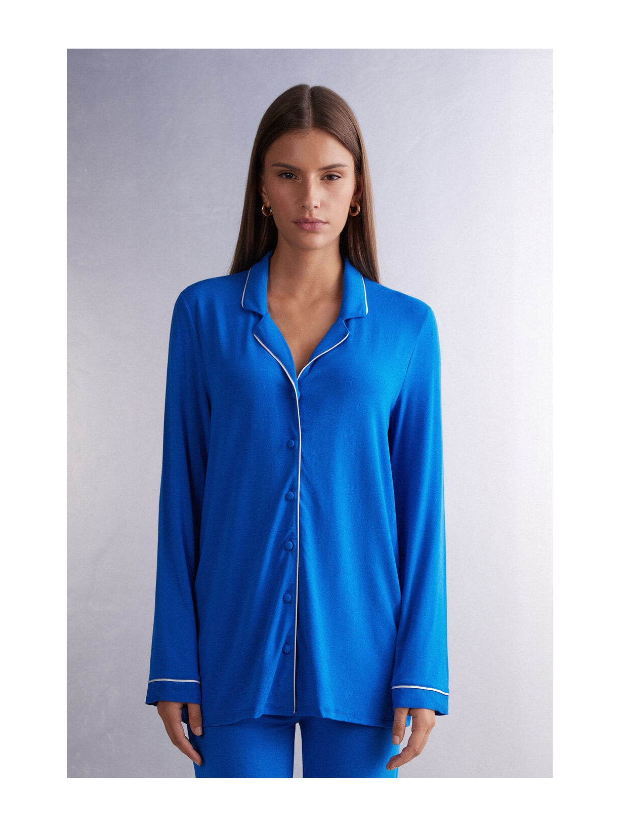 Camisa De Manga Comprida Em Micromodal Azul Intimissimi