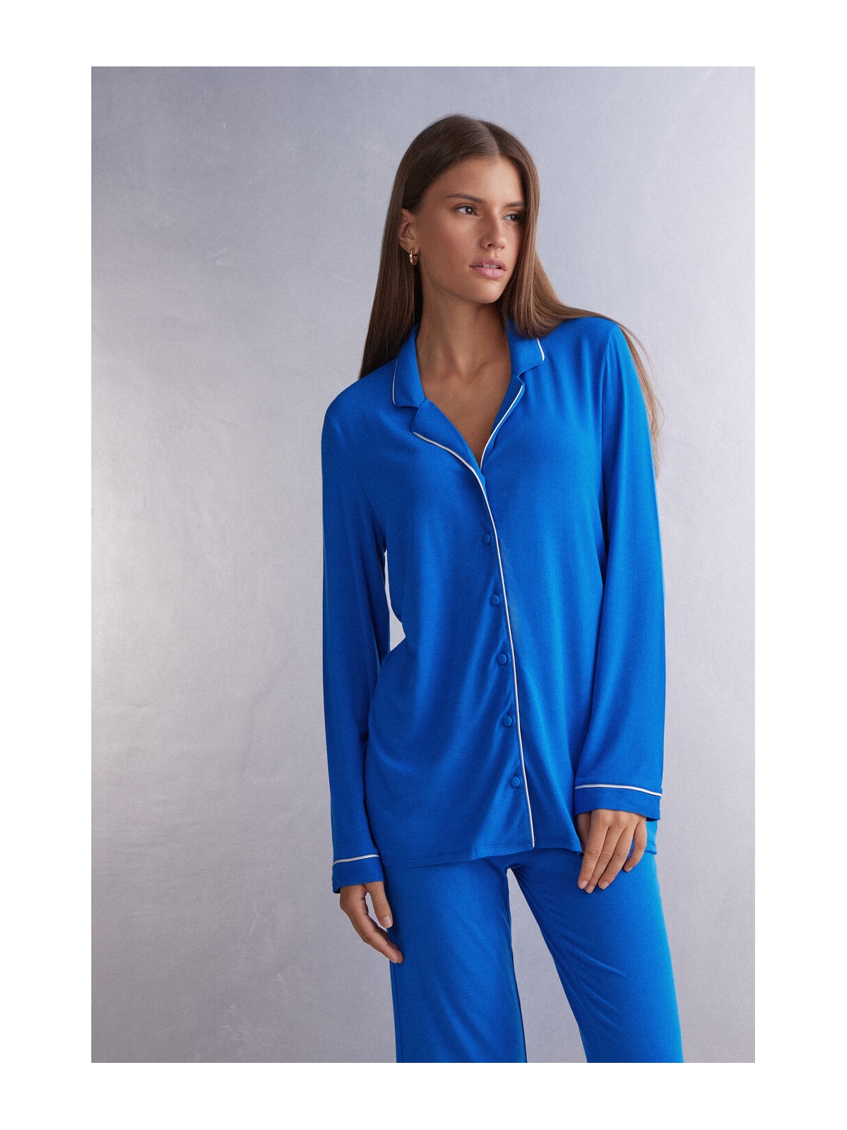 Camisa De Manga Comprida Em Micromodal Azul Intimissimi