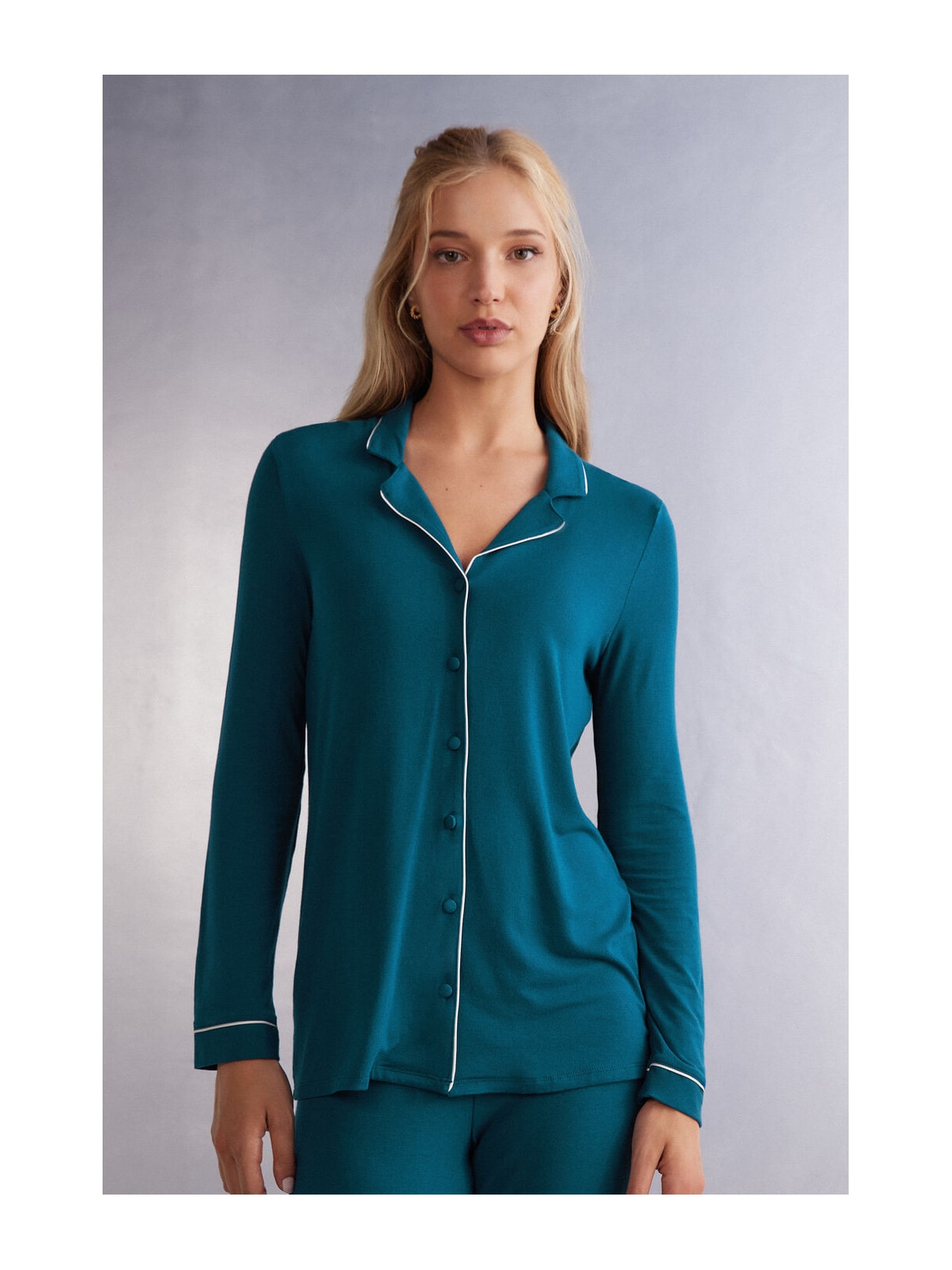 Camisa De Manga Comprida Em Micromodal Azul Intimissimi