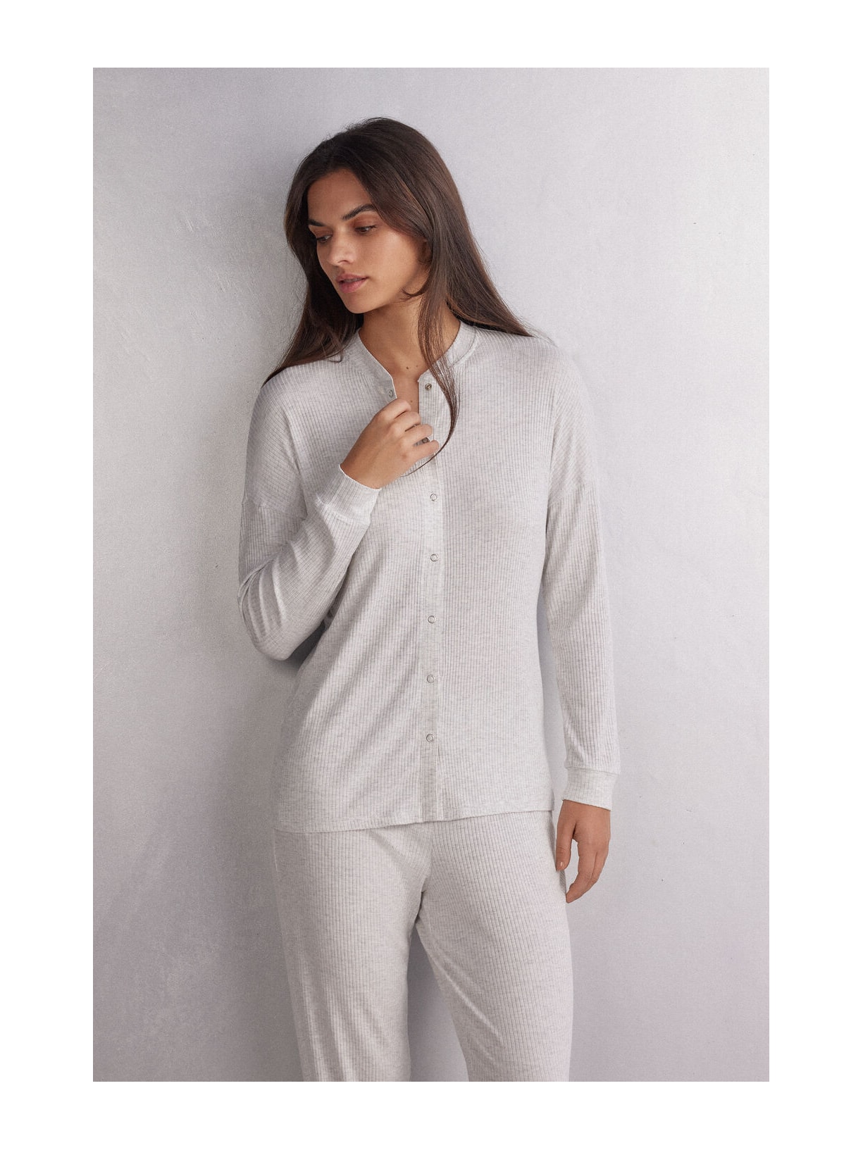 Camisa De Manga Comprida Em Modal Chic Comfort Cinza Intimissimi